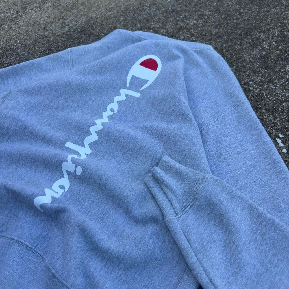 Vintage Y2K Champion Reverse Weave Big Logo Crewneck Grey Medium g2